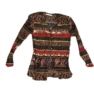 Sharon‎ Anthony Petite Vintage Abstract Floral Print Button Up Blouse Top